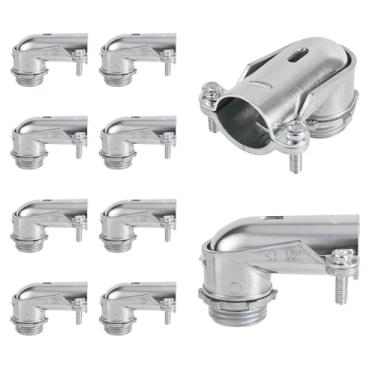Imagem de 10un Conjunto de Conectores Compressão 90°, Cotovelo 90 Graus Liga Zinco Premium para Eletroduto Metálico AC/MC/Flexível (1/2 Polegada)