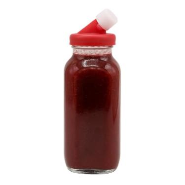 Imagem de KitchenToolz Coqueteleira vermelha de vidro para molho de salada de 473 ml – Recipiente de molho com tampa de silicone não metálico para molhos e molhos caseiros