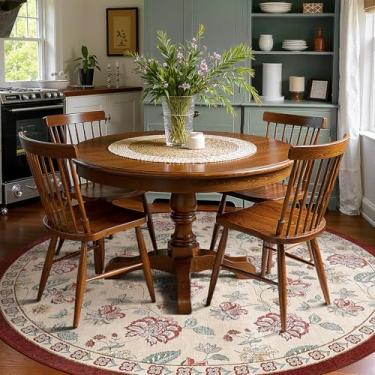 Imagem de jinchan Tapete redondo de 2,1 m, boho floral, vintage, envelhecido, lavável, antiderrapante, camada baixa, design fino e macio para sala de estar, quarto de crianças, entrada, quarto, sala de jantar