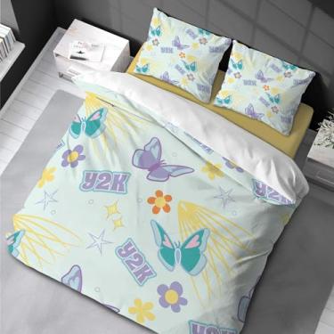 Imagem de Conjunto de edredom de borboleta para meninas, tamanho completo, estampa de flores de borboleta, todas as estações, extramacio, respirável, desenho animado 220 x 240 cm -50 x 75 cm * 2