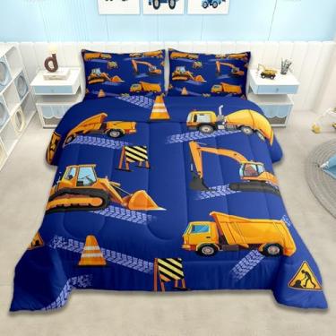 Imagem de Feelyou Conjunto de edredom infantil de veículos de construção, tamanho solteiro, escavadeira, para decoração de quarto de crianças, meninos, meninas, microfibra ultramacia, respirável