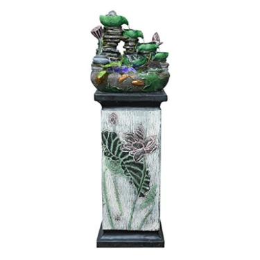 Imagem de Fontes de mesa decoração 4 camadas de jardim ornamental interior fonte e base de poliresina estátua decorativa piso pedra fundida fonte de jardim decoração interior exterior fonte de água 105