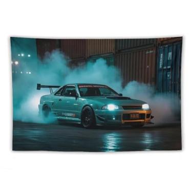 Imagem de HouLaiZhe JDM Tapeçaria de carro Jdm Car R32 Wharf in Drift para pendurar na parede quarto decoração de casa tapeçarias estética piquenique decoração de parede arte de parede para dormitório sala de