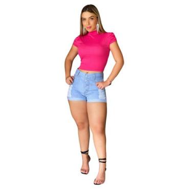 Imagem de Blusa Feminina Curta Canelada Princesa Cor Rosa: Pink Style, Rosa, Úni