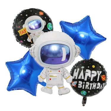 Imagem de Kit de balões Feliz Aniversário Mylar Star Space Man x5