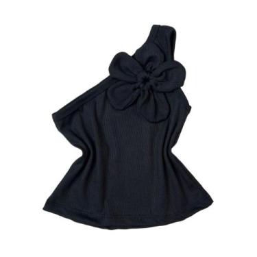 Imagem de Blusa Regata Infantil Ombro Só Mula Manca Com Flor Mini Diva, Preto, 4