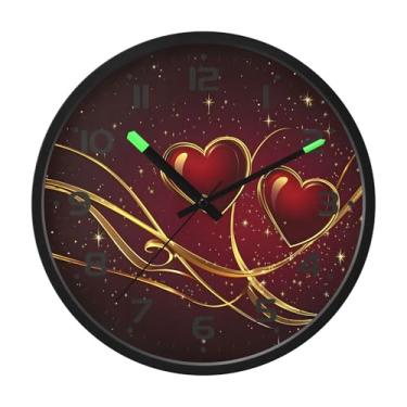 Imagem de SEHANY Relógio de parede com coração de dia dos namorados, silencioso, sem tique-taque, operado por bateria, controle de som, luz noturna, relógios de parede para sala de estar, cozinha, quarto