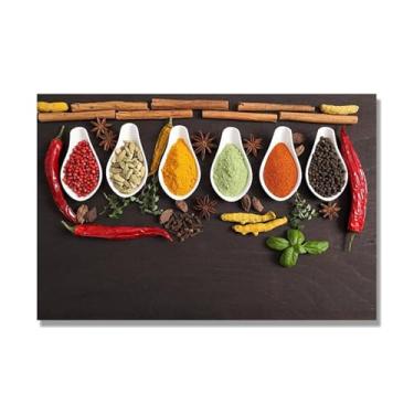 Imagem de NHLDZYH Arte de parede em tela colorida para especiarias e colher de tempero | Decoração de cozinha vintage | Arte moderna para casa e sala de jantar. C60. 50 x 75 cm - 19,7 x 29,6 pol. Somente tela