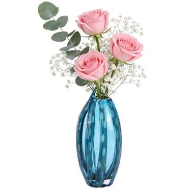 Imagem de Vaso de vidro azul-verde soprado à mão de 30 cm (pontos brancos) | vasos para decoração de casa, decoração de mesa de sala de jantar, vaso azul, vaso de flores de vidro, vaso decorativo exclusivo