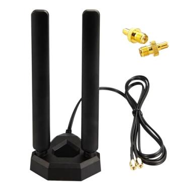 Imagem de Boobrie Antena WiFi de banda tripla com base magnética 2,4 GHz/5 GHz/6 GHz/7 GHz WiFi 6E/7 antena RP-SMA cabo para PC, desktop, roteador PCI, câmera de segurança, WiFi, Bluetooth, aprimorado