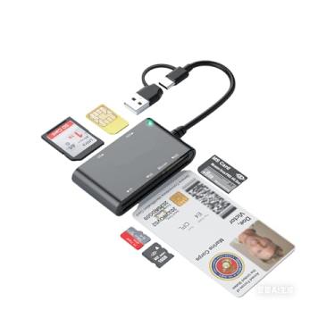 Imagem de Leitor de cartão inteligente e cartão de memória 7 em 2 – Leitor USB-C/A militar CAC/PIV para ID governamental, SIM, SD/TF/MS Pro Duo – Plug & Play, certificado CCID, compatível com Windows/Mac/Linux