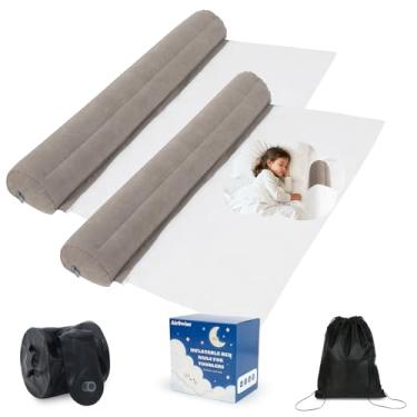 Imagem de AirSwim Pacote com 2 trilhos infláveis para cama de viagem para crianças, trilho de cama portátil flocagem para crianças com base antiderrapante, amortecedor seguro para cama de criança pequena, casal