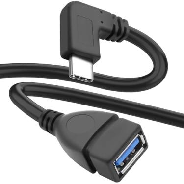 Imagem de Adaptador USB C para USB 3.0, cabo USB 3.1 C macho de 90 graus para USB 3.0 A fêmea OTG cabo de dados e carregamento de 5 Gbps para telefones, tablet, PC, laptop (preto, 0,25 m)