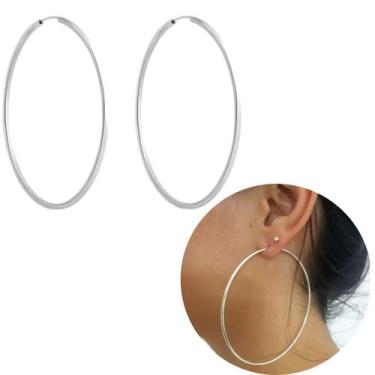 Imagem de Brinco Argola Grande de Prata Pura 925 Tubo Quadrado 6cm - Morganite J