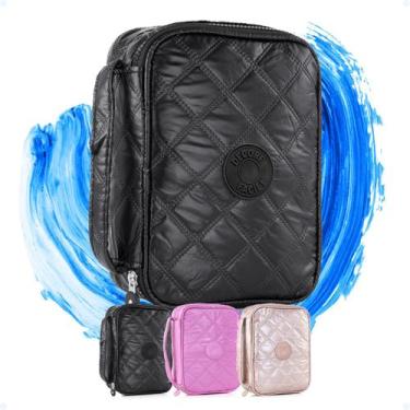 Imagem de Estojo Grande Box Jumbo Escolar Com Divisórias Martelasse - Hxt, Preto