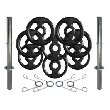 Imagem de Kit com Barras de Halteres e Anilhas de Ferro Fundido - 12 Kg - 2M