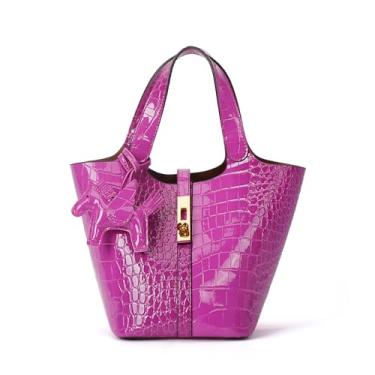 Imagem de Kadynow Bolsa feminina de couro vegano, bolsa de ombro com alça superior e bolsa pequena removível, B42-fúcsia