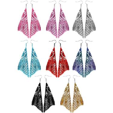 Imagem de JELIEE 8 pares de brincos pendentes de lantejoulas na moda brincos femininos de lantejoulas douradas de malha de borla brincos pendentes de borla longa