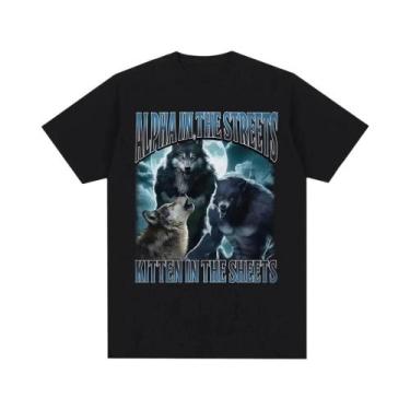 Imagem de Camiseta Unissex Oversized Engraçada Com Meme De Gato Lobisomem Casual