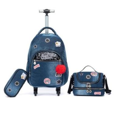 Imagem de Mochila Rodinhas Feminina Estojo Lancheira Espaçosa Escola Resistente-Feminino