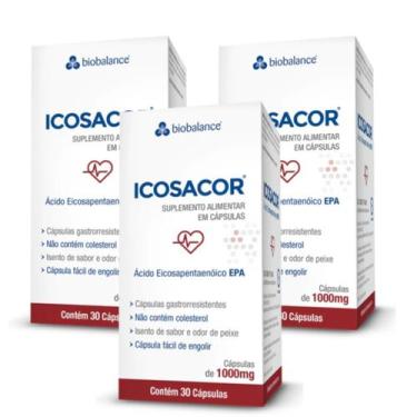 Imagem de Kit 3 Icosacor Alto teor EPA 1g 30 Cáps Biobalance, Sem Sabor