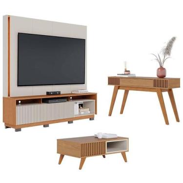 Imagem de Estante Home Theater Jordão Com Pés Off White Freijó com Mesa de Centr