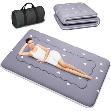 Imagem de Kiseely Colchão de futon japonês, tapete de tatame dobrável, almofada de dormir portátil para dormitório com bolsa e alça, colchão de acampamento espesso para dormir (cinza WS1, 122 cm x 203 cm)