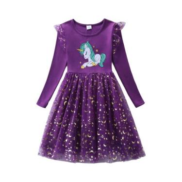 Imagem de Vestido De Festa De Algodão Com Mangas Longas E Bordado De Unicórnio P