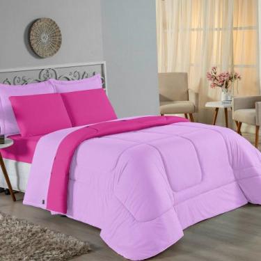 Imagem de Kit Edredom Dupla Face + Jogo de Lençol Queen Nobre 7 peças Malha 100%