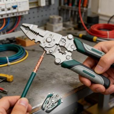 Imagem de Descascador de fios 18 em 1, ferramenta de descascador de fios para eletricistas – Descascador de fios profissional dobrável multifuncional atualizado 2025 – Ferramenta manual multiuso com aderência