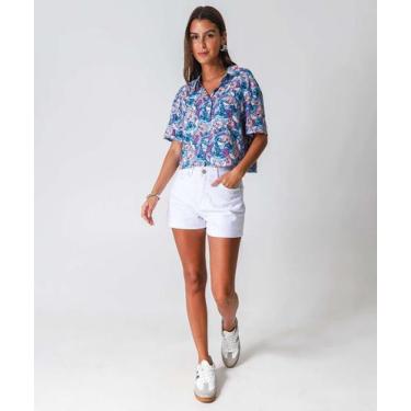Imagem de Short Mom Sarja Feminino Brilho Lurex Branco-21049 - Zune Jeans, Branc