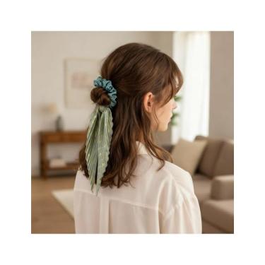 Imagem de Laço vintage de cetim feito à mão com laço de rabo de cavalo acessórios de cabelo femininos