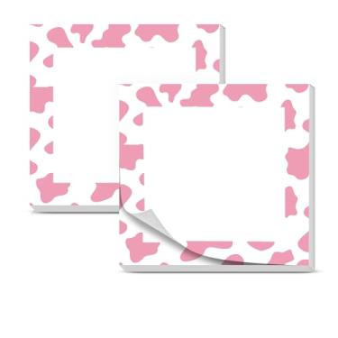 Imagem de DANHRO Notas adesivas 7,6 x 7,6 cm, pacote com 2 almofadas adesivas fofas e brilhantes, bloco de notas adesivas engraçadas, decoração de escritório, estampa de vaca rosa