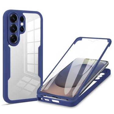 Imagem de POYUFRG Capa à prova de choque para Samsung Galaxy S26 Ultra/S26 Plus/S26, capa de vidro temperado transparente frente e verso, capa de proteção de lente com tudo incluído, azul, S26