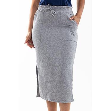 Imagem de Saia Secretária Midi Moletinho com Bolsos e Cós com Cordão - Organiky,