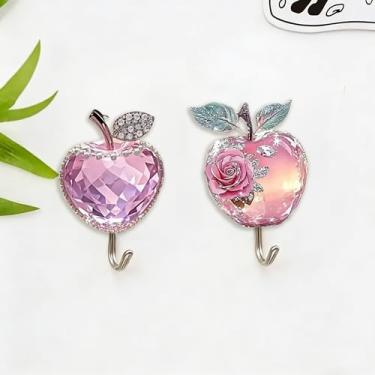 Imagem de 2 peças de ganchos de acrílico de frutas de cristal rosa, ganchos de parede adesivos decorativos para porta de banheiro, cozinha, quarto, cabides para chaves, toalhas, bolsas, presente ideal para