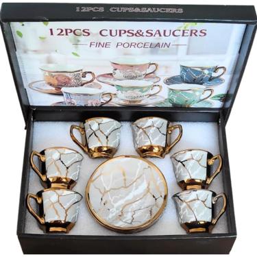 Imagem de Kit Mini Xicaras de Porcelana Cafe Expresso Luxx Path 12PC 80ml