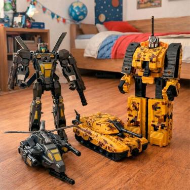 Imagem de Brinquedo Guerreiro Robô Militar Transforma Carro Kit 2pçs