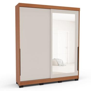 Imagem de Guarda-roupa 2 Portas Correr com Espelho Madrid Creme/Freijó