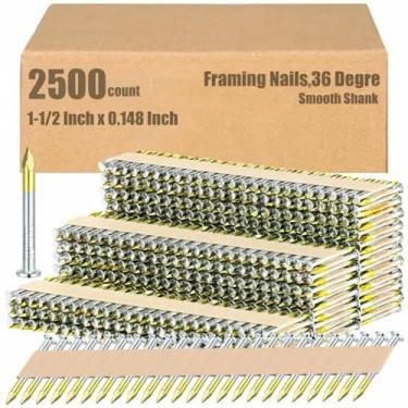 Imagem de Hicarer Pregos de gancho de viga de moldura de 2500 unidades, pregos de conector de metal de 36 graus, galvanizado, cabeça redonda, anel de haste, fita de papel agrupada para placa de gesso de móveis