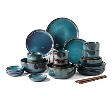 Imagem de U5GAAALPPQ9 28 peças de porcelana para 6 pessoas, pratos de sopa, pratos de jantar planos, pratos e tigelas de sobremesa, moderno, criativo, forno, mudança, esmalte, serviço de jantar, conjunto de