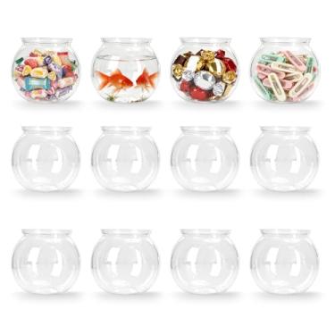 Imagem de Pacote com 12 tigelas de hera de plástico, vasos redondos transparentes de 473 ml para decoração de casa, lembrancinhas de festa, centro de mesa, jogos de carnaval e doces, tigelas de plástico sem BPA