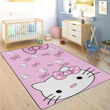 Imagem de Kawaii, tapete de área de gato, laço rosa, redondo, moderno, estético, desenho animado, personagem, tapete para quarto de crianças, sala de jogos, sala de estar, quarto, entrada, decoração de casa
