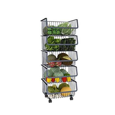 Imagem de Suporte de pia escorredor prateleira rack de cozinha multicamadas cesta de armazenamento de frutas e vegetais multifuncional doméstico preto rack de armazenamento 4 tamanhos (tamanho: 5 camadas)