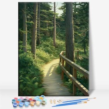 Imagem de HUINORYA TONGASS National Forest Alaska Tela emoldurada DIY Kit de pintura por números bar café caverna sala de casa parede banheiro varanda pátio decoração presente, 40,6 x 30,5 cm