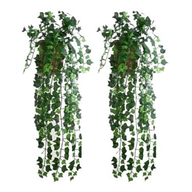 Imagem de Kit Vaso Trançado + 2 Plantas Penduradas Verdes Artificiais – Decoração de Parede e Varanda