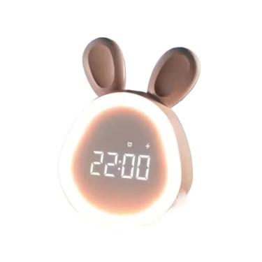 Imagem de x3anggyt5 Despertador para quarto, coelho fofo, despertador com luz noturna, regulação contínua, LED, despertador digital, recarregável, perfeito para quartos, relógio de mesa (rosa)