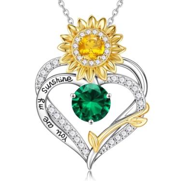 Imagem de MONOOC Presentes de Dia dos Namorados para meninas adolescentes - Colares de pedra do mês de nascimento com coração de girassol banhado a ouro branco 14K You Are My Sunshine, presentes de aniversário