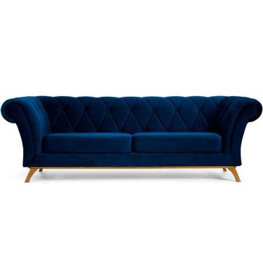 Imagem de Sofá 3 Lugares Para Sala de Estar Império 210 cm D02 Veludo Azul Oxford C-304 - Lyam Decor