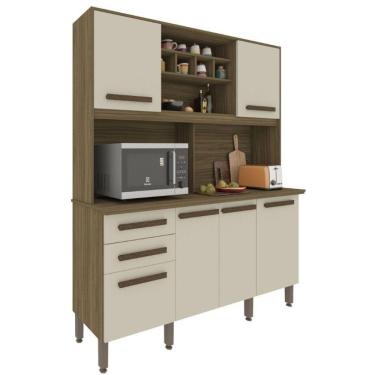 Imagem de Cozinha Compacta Luna Em MDP 6 Portas 2 Gavetas Imop Móveis Nogal Off White